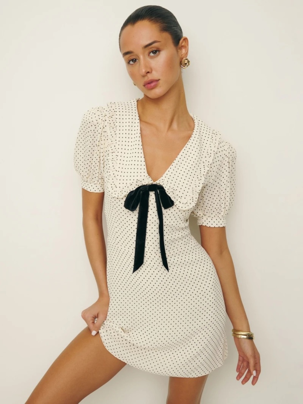 Reformation Polka dot Kaylia Puff-Sleeve Mini Dress